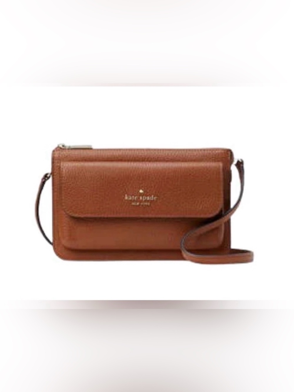 Kate Spade Leila Small Flap Crossbody Bag Brown Pebbled Leather Minimalist